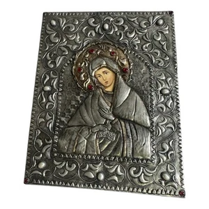 Ma Luisa Byzantine Art Greek Orthodox Silver Icon wall plaque Virgin Mary - Picture 1 of 9