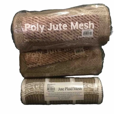 3x-POLY JUTE MESH 10”x10yd 1x-JUTE PLAID MESH. LOT OF 4 TOTAL BRAND NEW - Image 1 of 4