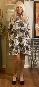 Vestido Terzo Millennio Italia Lino Estampado Tigre León Bolsillos Manga 3/4 Talla L - Imagen 1 de 13