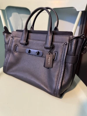 AUTÉNTICO COACH Bolso de Cuero Swagger, Bandolera, Bolso de Mano, Negro 34408 Foto 1 de 4