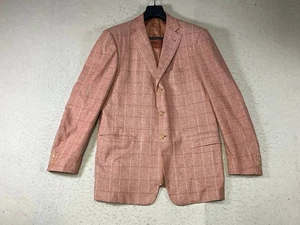 Pal Zileri Silk Wool 3-Button Blazer Salmon Windowpane Plaid Italy Made Size 50 - Picture 1 of 17