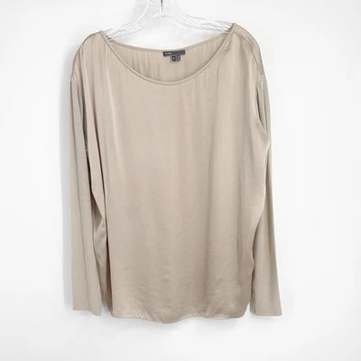 Pulôver de seda Vince manga longa blusa de seda tamanho pequeno champanhe - Imagem 1 de 4