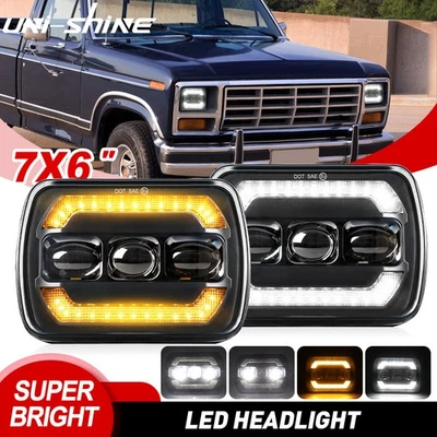 Par de faros LED intermitente aptos para Ford F150 1981-84 Bronco 1978-1986 7x6" Foto 1 de 4