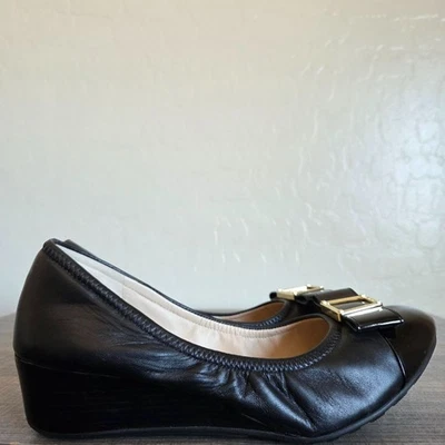 Cole Haan Emory Bow Leather Ballet Wedge Pump Black Sz Womens 7 Low Heel Slip-On - Image 1 of 4