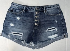 Pantalones cortos de jean KanCan Button Fly tiro alto para mujer talla 11/29 deshilachados cortes - Imagen 1 de 3
