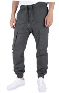 Khaki Cargo Joggers for Men Elastic Ankle and Waist Casual Large Dark Grey - Picture 1 of 7