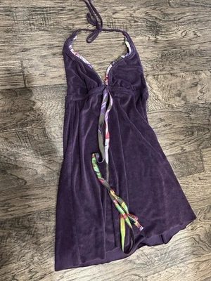 Vestido halter púrpura de tela de rizo marca Y2k Lucky cubierta de natación boho mediano/grande Foto 1 de 4
