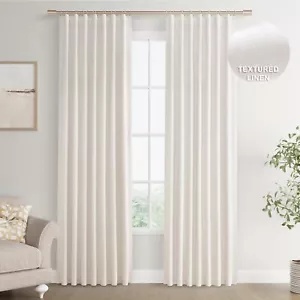 New 100% Blackout Linen Curtains 2 Panel Set 52 x 84 Ivory Insulated Fast Ship - Picture 1 of 8