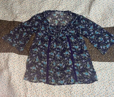 Top para mujer Degree color púrpura estampado floral manga 3/4 talla XL Foto 1 de 4