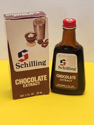 Vintage SCHILLING Chocolate Extract Bottle and Box Kitchen Decor Grocery - Image 1 of 4
