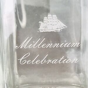 Etched Clipper Ship Millennium Celebration Glass Decanter Nautical Sailing 8.75"