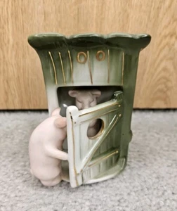 Antique Porcelain German Fairing Pink Pigs 2 In Outhouse, One Moment Please - Picture 1 of 7