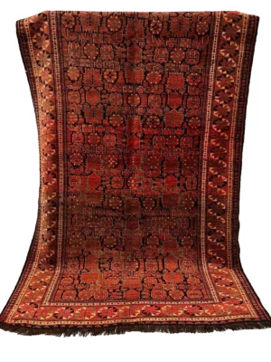 Floral Geometric Vintage Kazak 4' 4" x 8' 0" Red Hand Knotted Runner Rug - Image 1 of 4