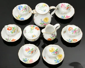 MOKKA SERVICE Meissen Blumenmalerei 3 Bunte Blume Goldrand Neuer Ausschnitt 15tl - Bild 1 von 19