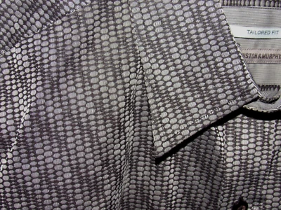JOHNSTON & MURPHY Men's Large Button Up Shirt Black Gray Geometric Tailored Fit - Image 1 of 4