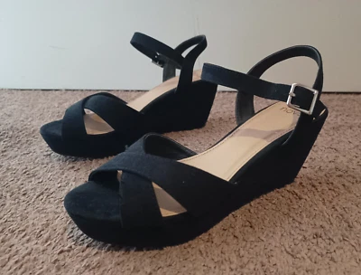 Novo Viviana Black Wedges Sandals Size 9 New No Box - image 1 of 4