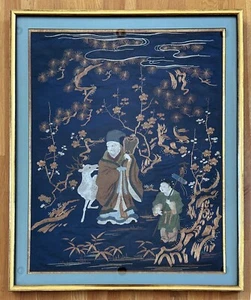 Framed Antique Japanese Embroidery Fukusa Panel - Picture 1 of 15