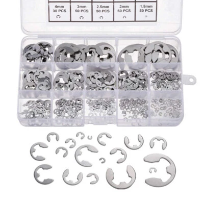 400PCS Stainless Steel Retaining Rings E-Clip Assortment Kit for Bearings Pulley Foto 1 de 4