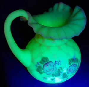 FENTON BURMESE DIAMOND OPTIC ROSE ART GLASKRUG HANDBEMALT & SIGNIERT - Bild 1 von 22