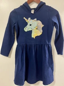 Carters Kids Hooded Sweater Dress Girls Size 12 Blue Glitter Unicorn Warm Cozy - Picture 1 of 2