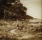 France Hyres Rocks Beach c1920 Photo Stereo Plate Glass Vintage V25L12n