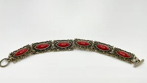 Vintage 1970's Toffano Red Coral Toggle Bracelet - Picture 1 of 8
