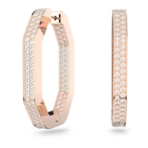 Swarovski Dextera Hoop Earrings Octagon Pavé Rose Gold RRP £165 Size M - Medium - Picture 1 of 4