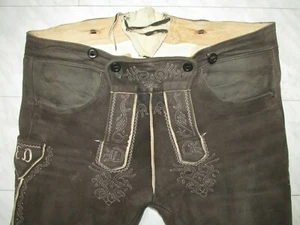 Kniebund Hirschlederhose Größe 54 56 super weich moos braun weiß Relief bestickt - Bild 1 von 9