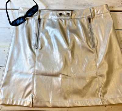 Minifalda Francesca's Talla L Cybercore Cromo Metálico Plateado Cremallera Trasera Nueva con Etiquetas Foto 1 de 4