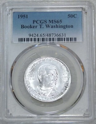 1951 Booker T Washington Half Dollar PCGS MS65 Frosty White Just Graded PQ J706L - Image 1 of 4
