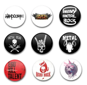 25mm 1"  INCH  BUTTON BADGES x9 HEAVY ROCK - Bild 1 von 1