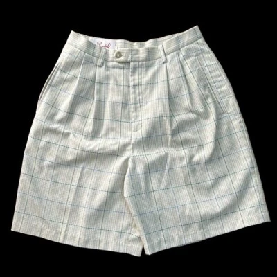 Винтажные опрятные ШОРТЫ ДЛЯ ГОЛЬФА ELANDALE женские клетчатые Academia кремовые 10 складок стильные - Изображение 1 из 4