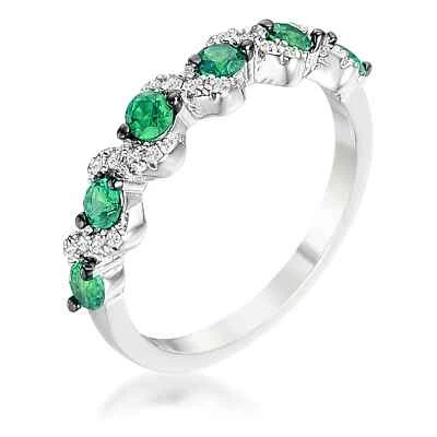 .18Ct Rhodium and Hematite Plated S Shape Emerald Green and Clear CZ Half Eterni - Image 1 of 2