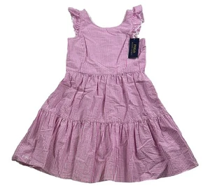Polo Ralph Lauren Girls 8 Pink Tiered Striped Dress Seersucker, Fit & Flare NWT - Picture 1 of 9