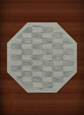 Blue Grid Waves Curves Blocks Transitional Area Rug Geometric DV9 - Image 1 of 2