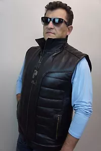 Chaleco Amortiguador Negro Piel de Cordero Chaqueta Acolchada Abrigo Chaleco XS-8XL NUEVO - Imagen 1 de 12