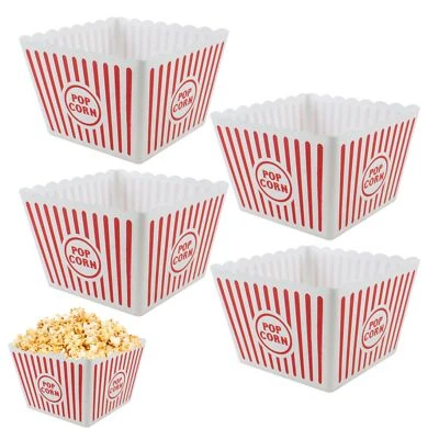 SOPHIE LTD. 4pc Large Plastic Popcorn Holder food grade Red White Party Snacks Movie Night