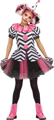 Circus Harlequin Clown Girls Child Costume Pink Black White NEW Dress Hat - Image 1 of 2