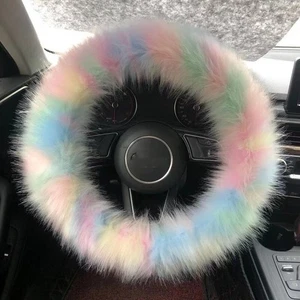 Colorful Plush Warm Car Steering Wheel Cover - Picture 1 of 20