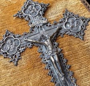 1900s Antique Sterling Silver Four Apostle Crucifix Crucifixion Christ Altar - Picture 1 of 23