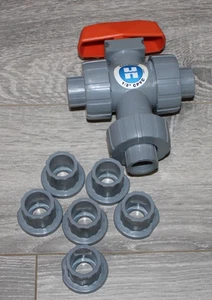 Válvula de bola de unión de 3 vías CPVC 1/2" Hayward TW1050ST (NUEVA) - Imagen 1 de 4