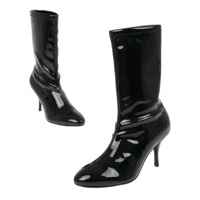 Stuart Weitzman Boots Womens Size 10 Black Slaine 80 Stretch Vinyl Sock Calf - Image 1 of 4