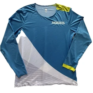 Hoka One One MEDIUM Longsleeve Airolite Running Rabbit Blue Lime White Slim - Picture 1 of 9
