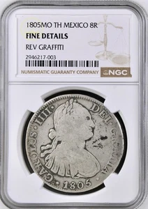 MEXICO 1805 MO TH 8 REALE  NGC Fine Details Rev Graffiti - Picture 1 of 4