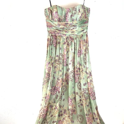 DAVID MEISTER Vestido Floral Verde Corsé Acanalado Corpiño Vestido Largo Formal S NUEVO Foto 1 de 4