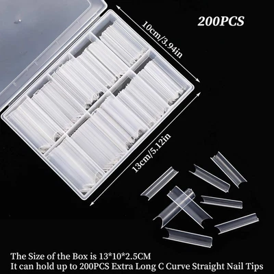 200 Pcs Extra Long Straight Square Nail Tips, Clear C Curve Full Cover - Image 1 of 4