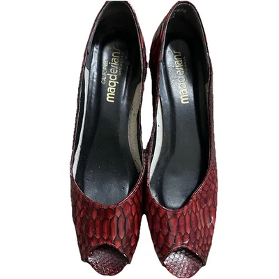 California Magdesians Women's Leather Red Snake Pumps Heels Size 10.5N Vintage - Image 1 of 4