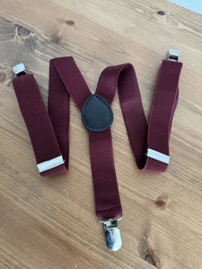 Maroon Suspenders Boys Girls Y-Back Strap Adjustable Clip On School Photo Outfit - Picture 1 of 6