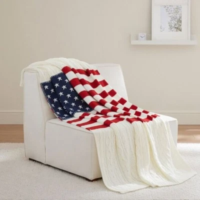 Pottery Barn Americana America Flag Cable Knit Throw Blanket USA 50" x 60" NWT - Image 1 of 4