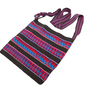 Vtg Woven Crossbody Handbag Women Red Black Cotton Stiped Purse Shoulder Bag - Picture 1 of 13